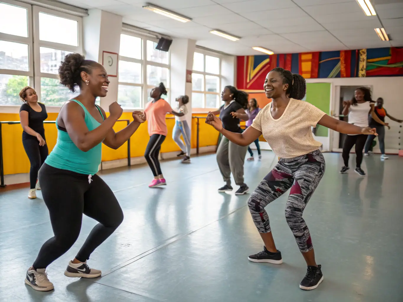 A photograph of community members participating in a traditional French dance workshop, highlighting ESFTT's commitment to cultural preservation and education.