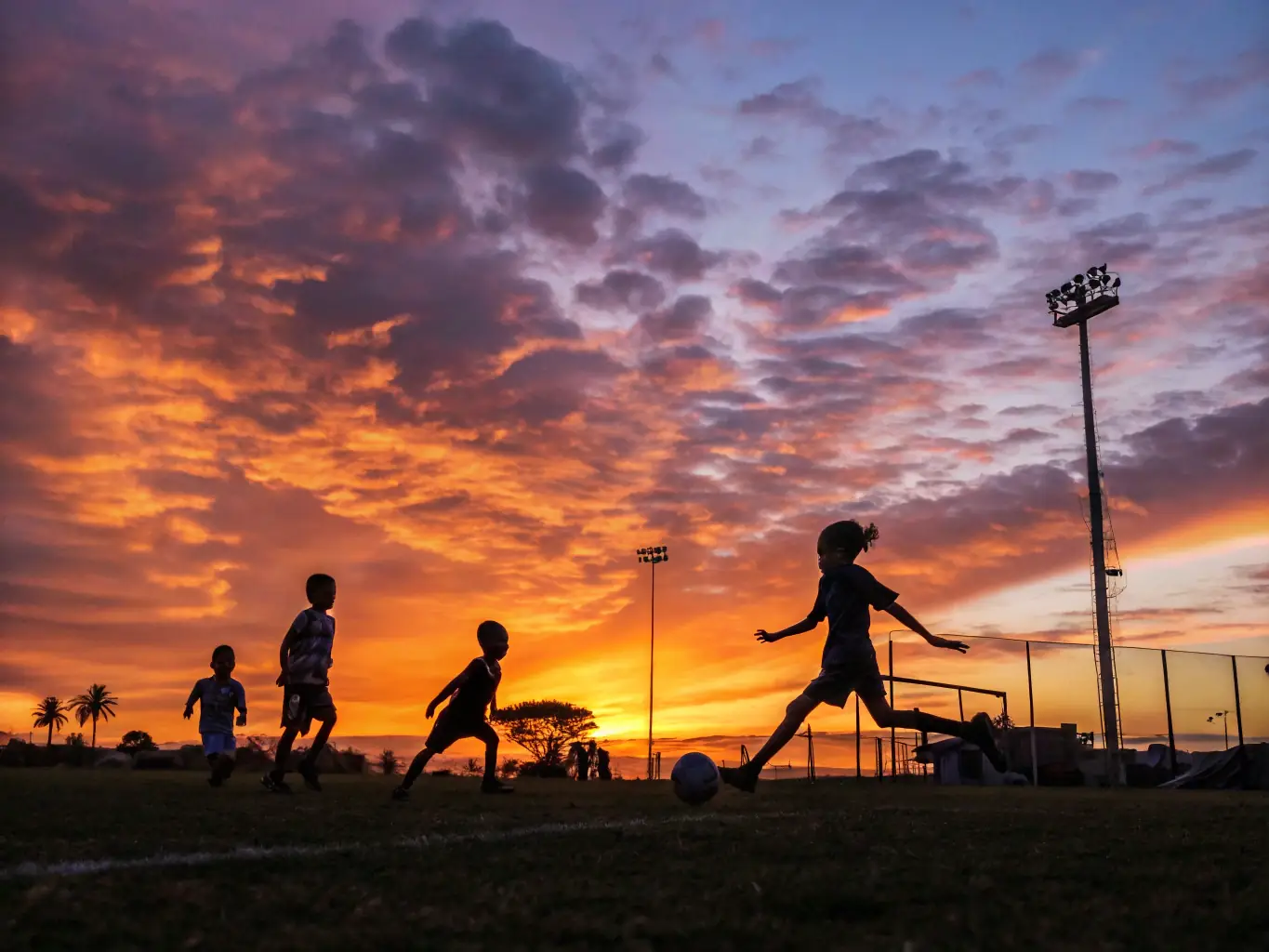 A dynamic image showcasing children playing soccer in a local park, emphasizing the fun and inclusive nature of ESFTT's sports programs.