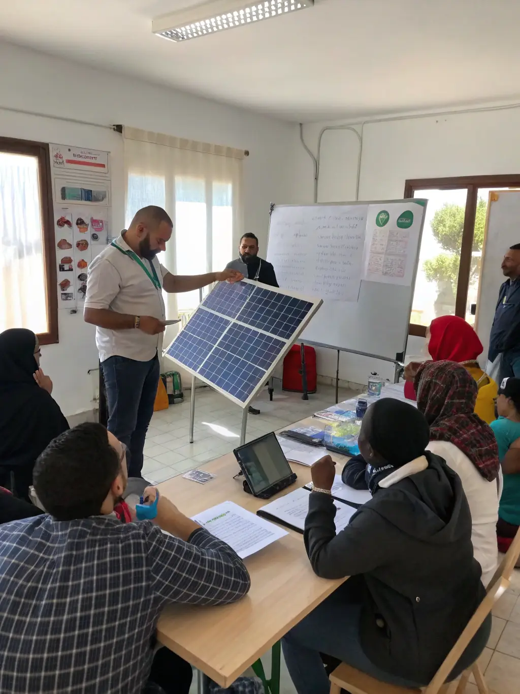 A photo of participants attending a training session on renewable energy solutions, led by experts in the field, demonstrating THE GREENER GOOD's commitment to education.