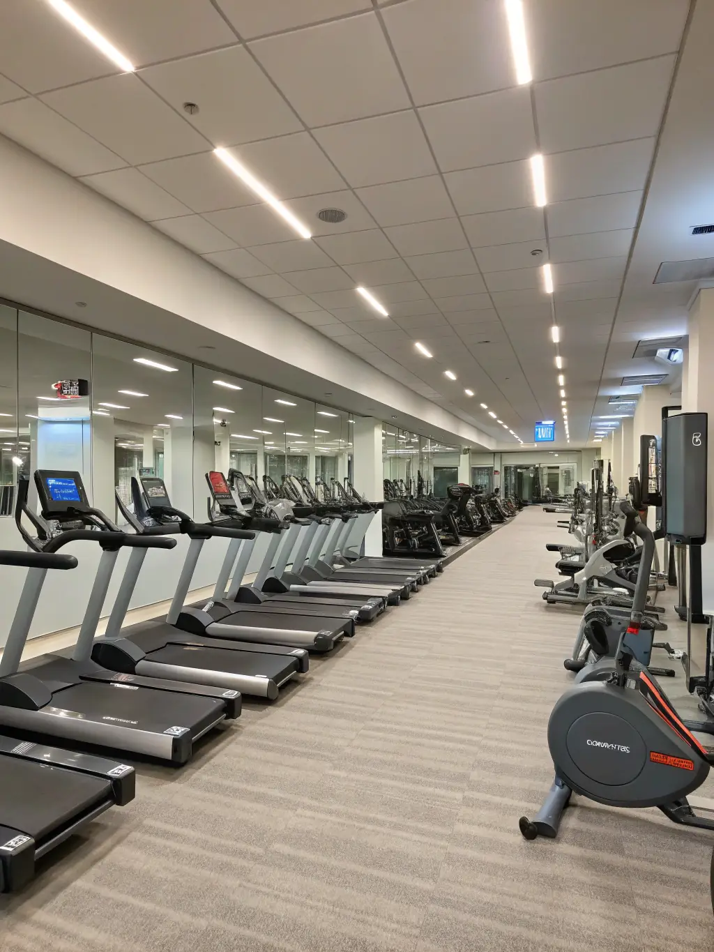 A modern, well-equipped rowing training facility with various rowing machines and weights, showcasing the state-of-the-art resources available at the club.
